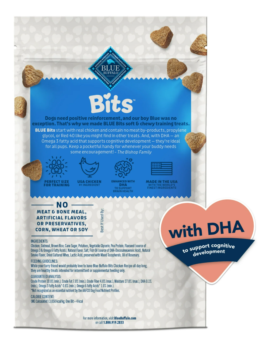 Blue Buffalo Bits Soft Dog Treats for Training, Enhanced with DHA, 4oz. Bag (Pack of 2)
