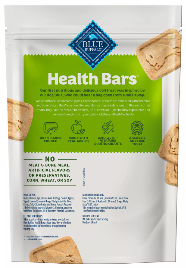 Blue Buffalo Health Bars Crunchy Adult Dog Treats, 16 oz - Apple & Yogurt (Pack of 2)