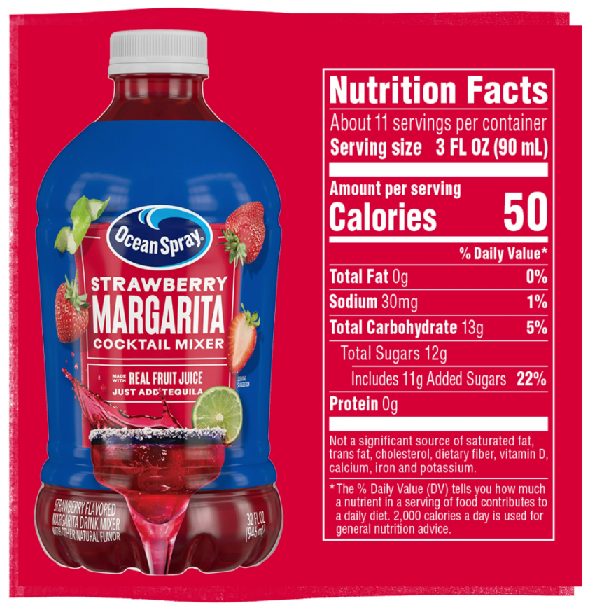 Ocean Spray® Strawberry Margarita Cocktail Mixer, 32 fl oz Bottle