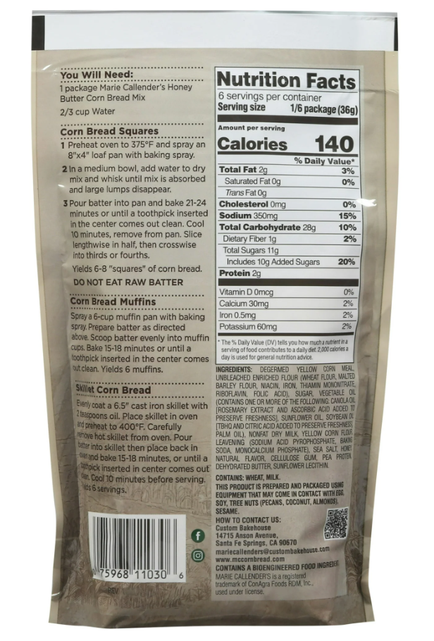 Marie Callenders Honey Butter Cornbread Mix, 7.75 oz (Pack of 4)