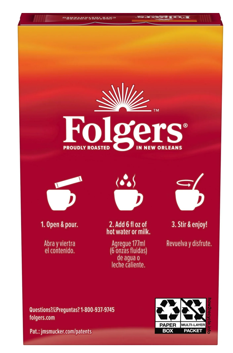 Folgers Classic Roast Single Serve Medium Roast Instant Coffee Packets, 7ct (Pack of 4)