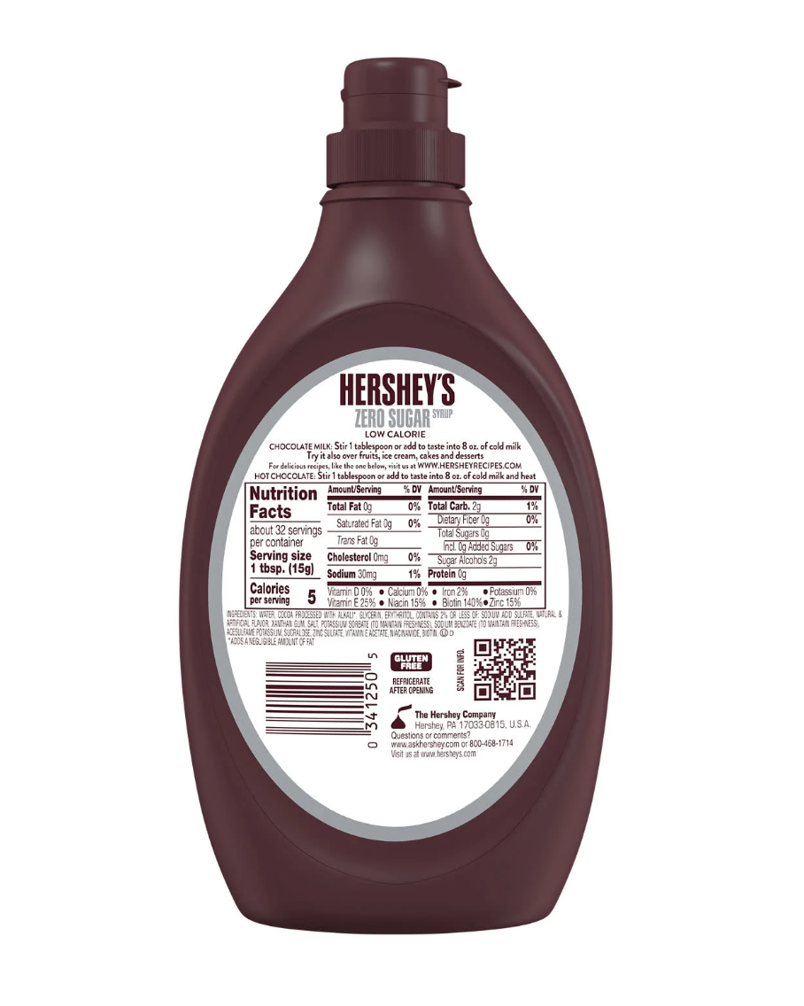 Hershey’s Sugar Free Chocolate Syrup, 17.5oz (Pack of 2)
