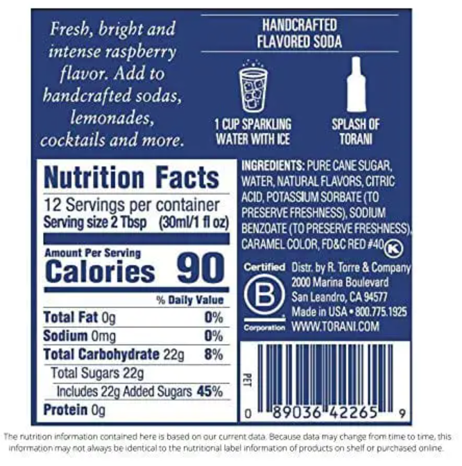 Torani Raspberry Syrup, 12.7 fl oz