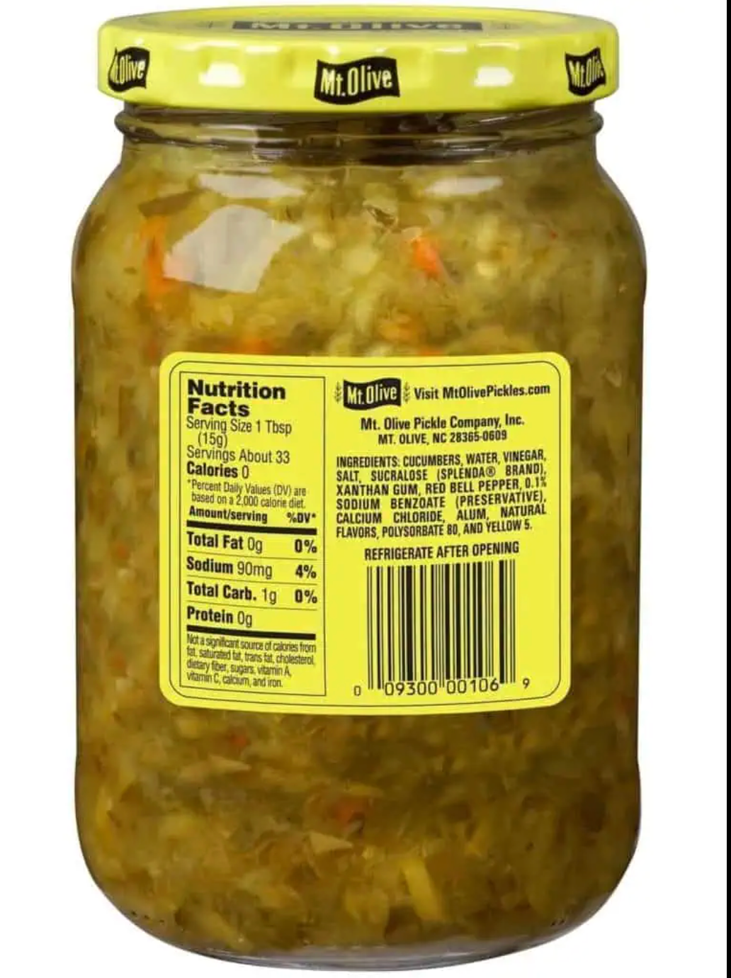 Mt. Olive No Sugar Added Sweet Relish, 16oz (Sweetened with Splenda)