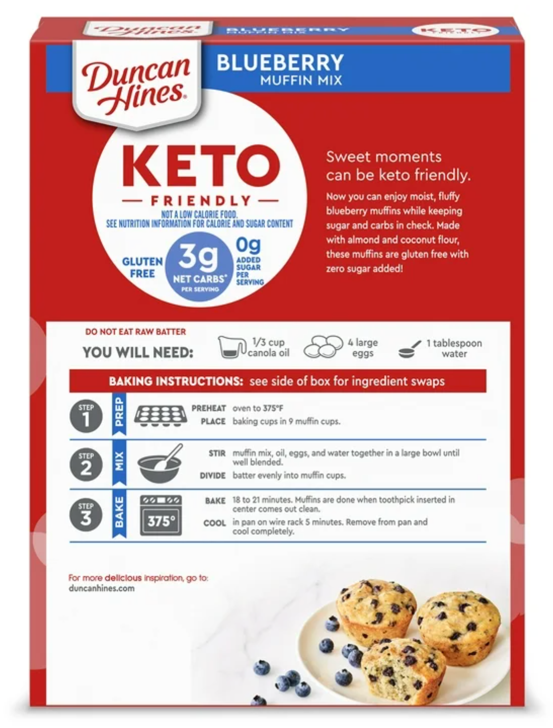 Duncan Hines Keto Friendly Blueberry Muffin Mix, 8.5 oz, Pack of 4