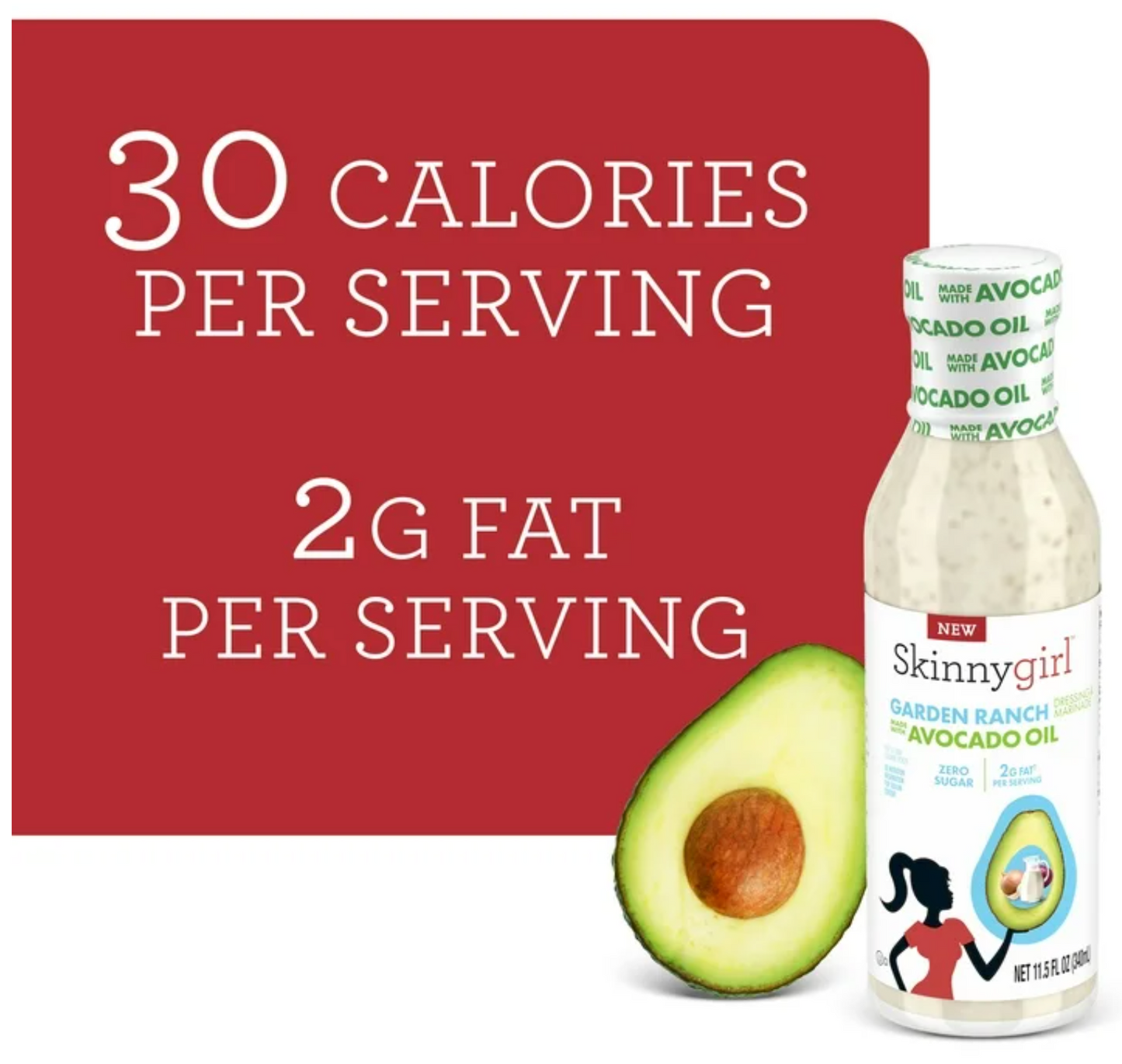 Skinnygirl Avocado Oil Garden Ranch Dressing and Marinade, Gluten Free, Avocado Oil Based, 11.5 fl oz Bottle, Pack of 4