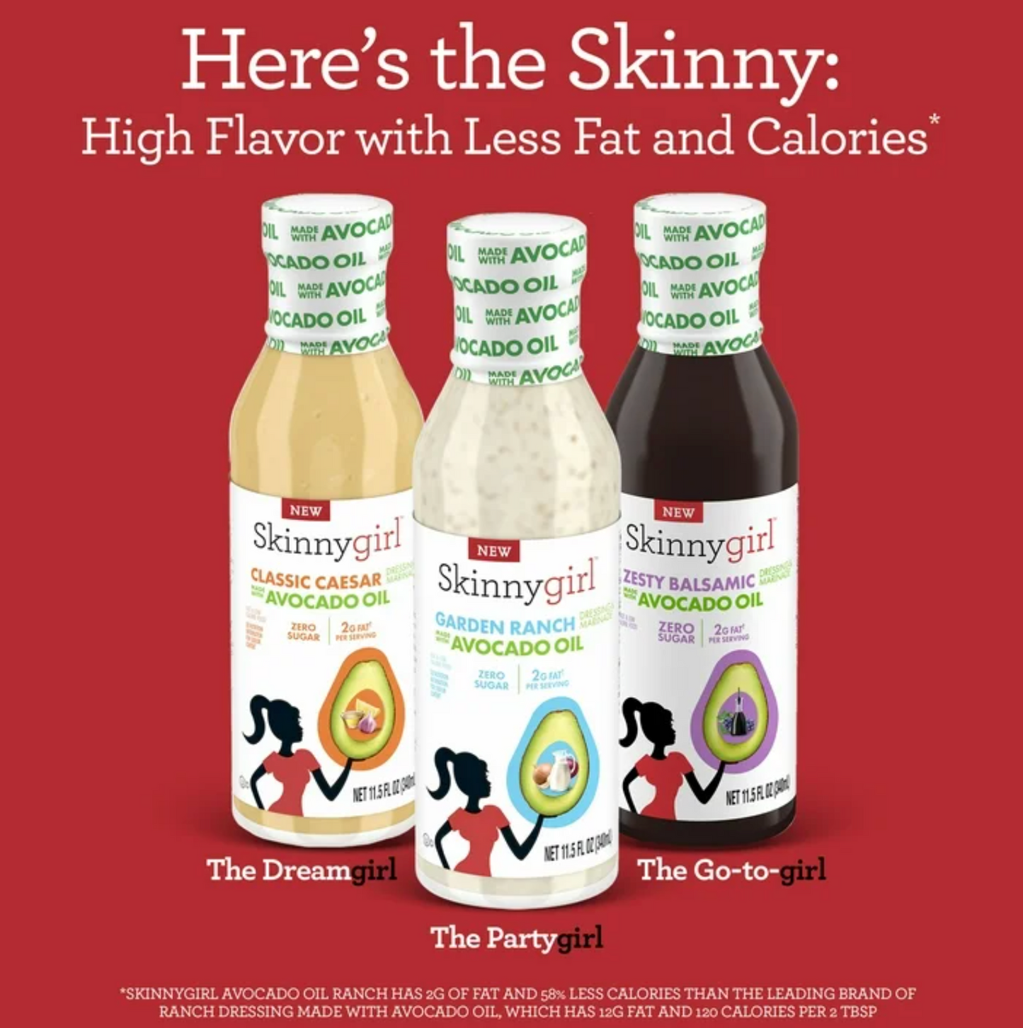 Skinnygirl Avocado Oil Garden Ranch Dressing and Marinade, Gluten Free, Avocado Oil Based, 11.5 fl oz Bottle, Pack of 4