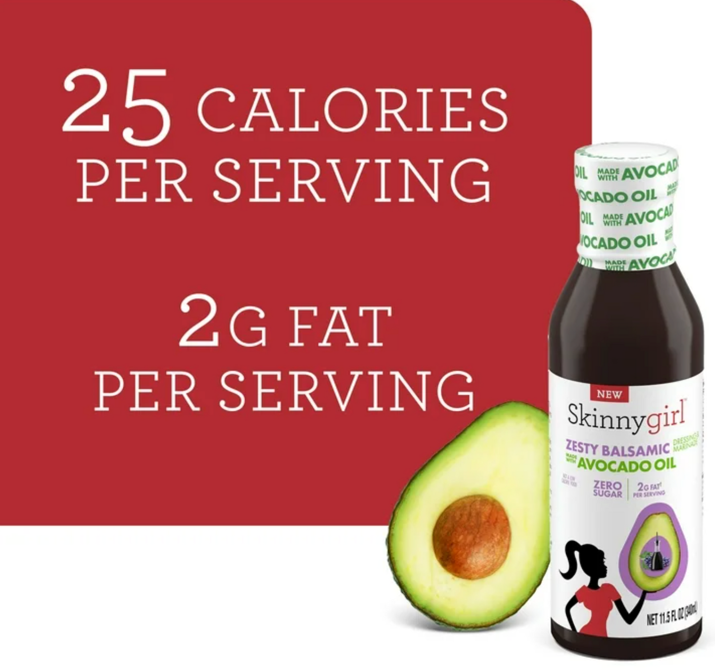 Skinnygirl Avocado Oil Zesty Balsamic Dressing and Marinade, Gluten Free, Avocado Oil Based, 11.5 fl oz Bottle (Pack of 4)