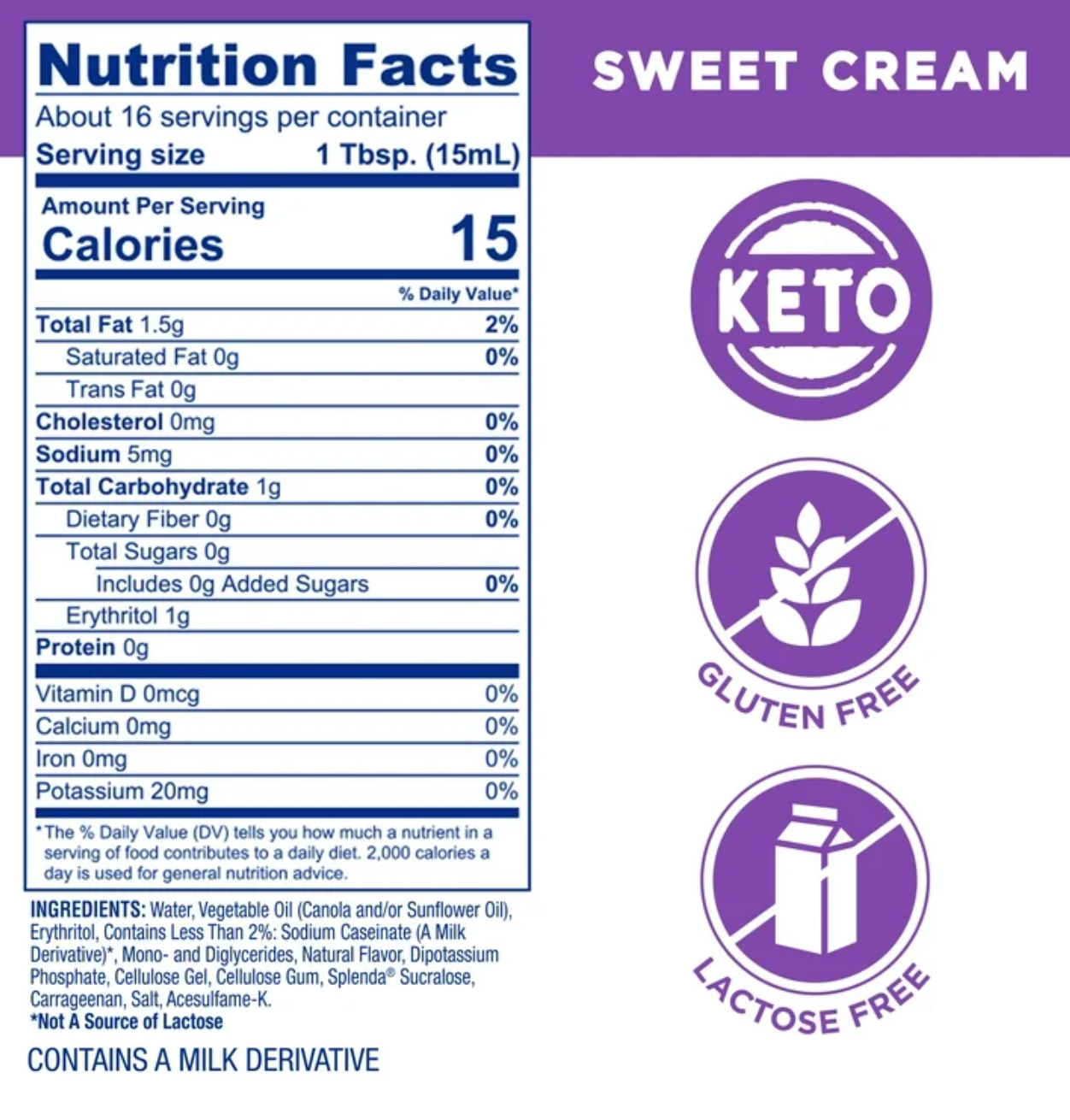Splenda Sugar Free, Low Calorie Sweet Cream Coffee Creamer, 8 fl Ounces Bottle, Pack of 4
