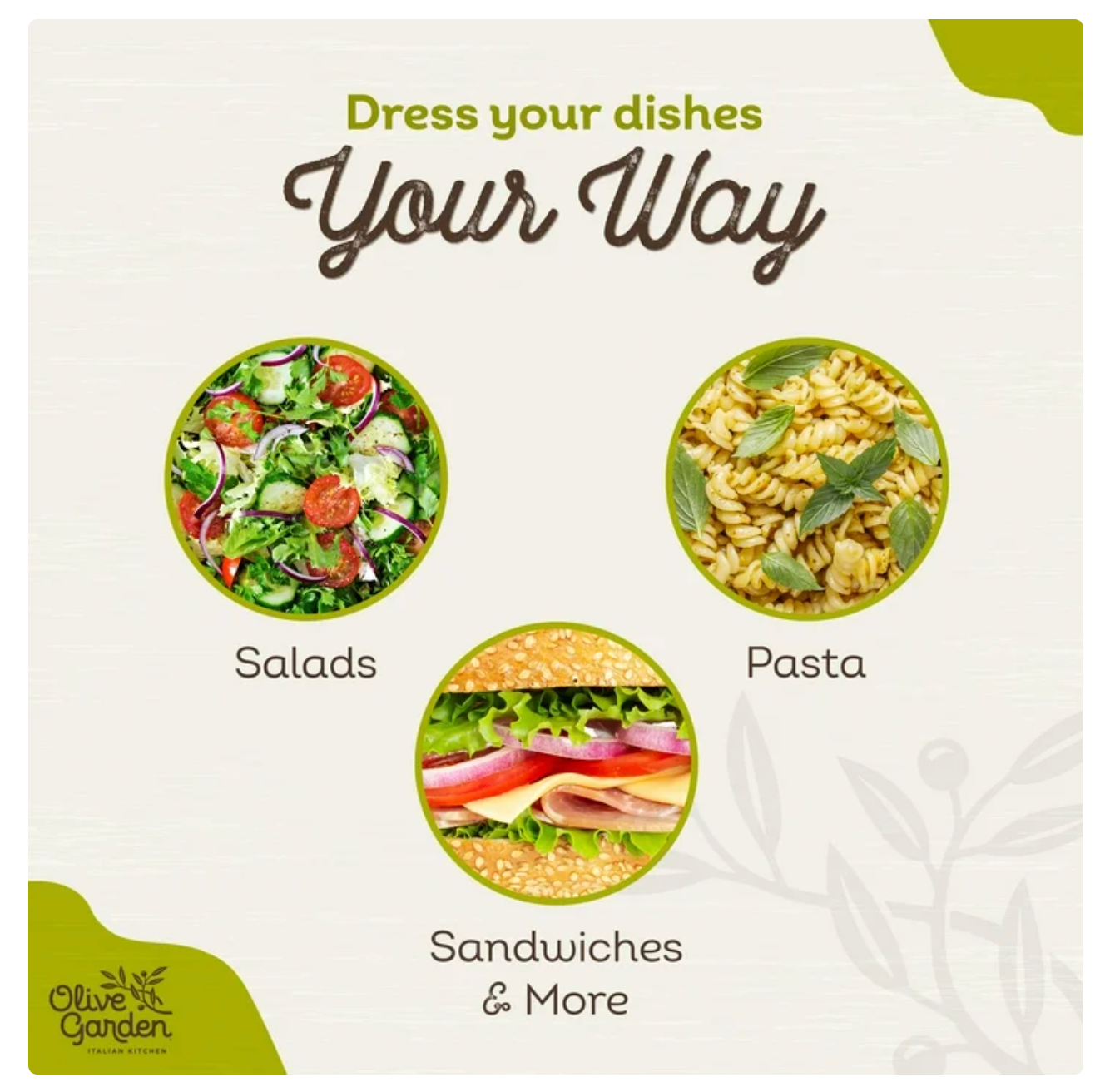Olive Garden Dressing Variety Pack (Ranch, Italian, Caesar, Balsamic)