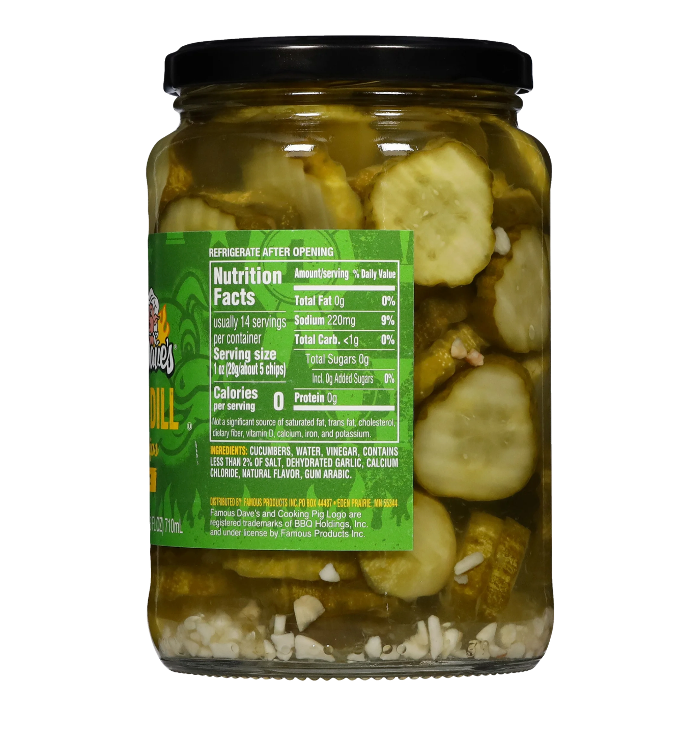Famous Dave's Pickle Chips, Classic Dill, Dill & Garlic. 24 oz Jar (Pack of 4)