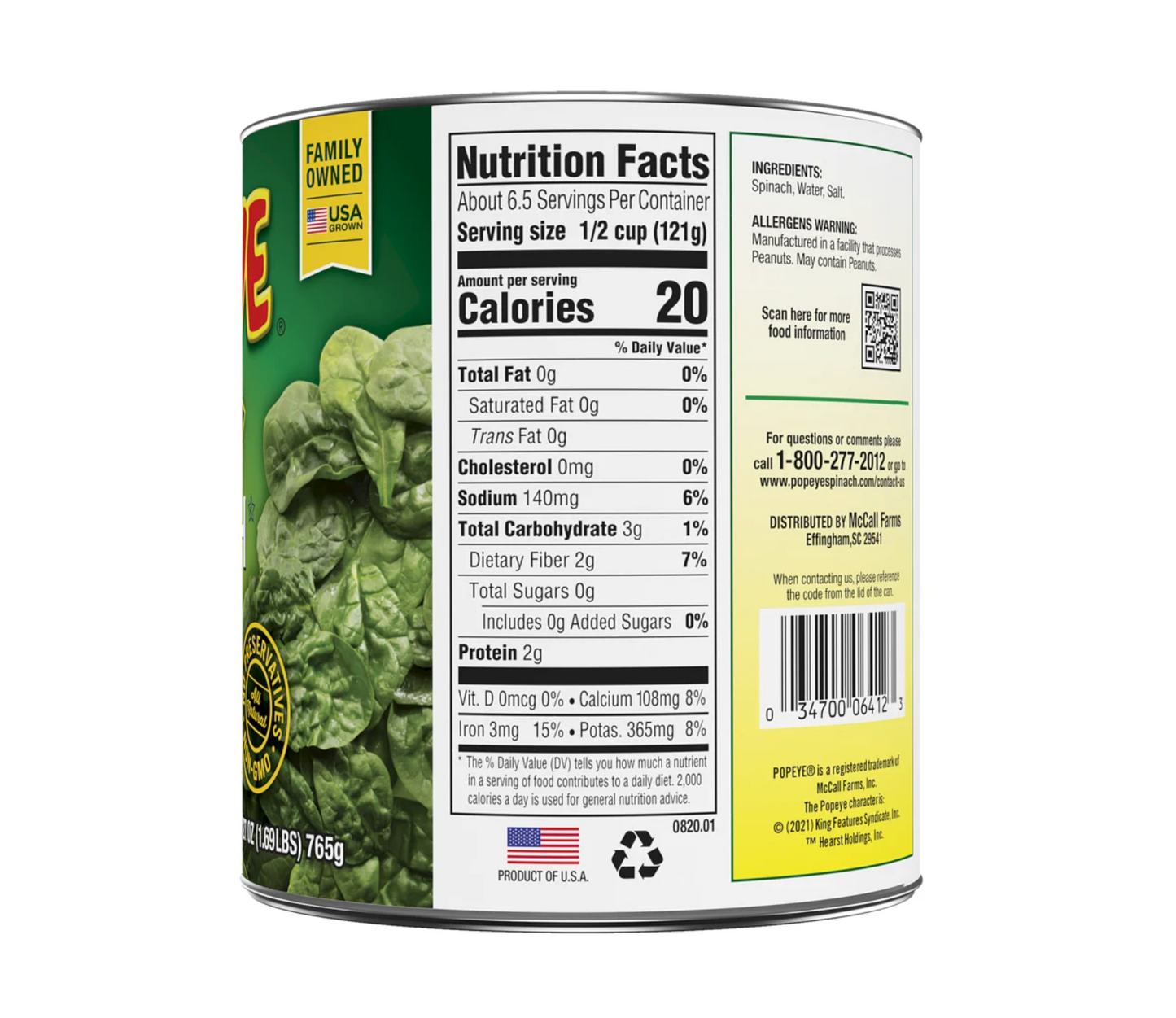 Popeye Canned Leaf Spinach, 27 oz Can (Pack of 4)