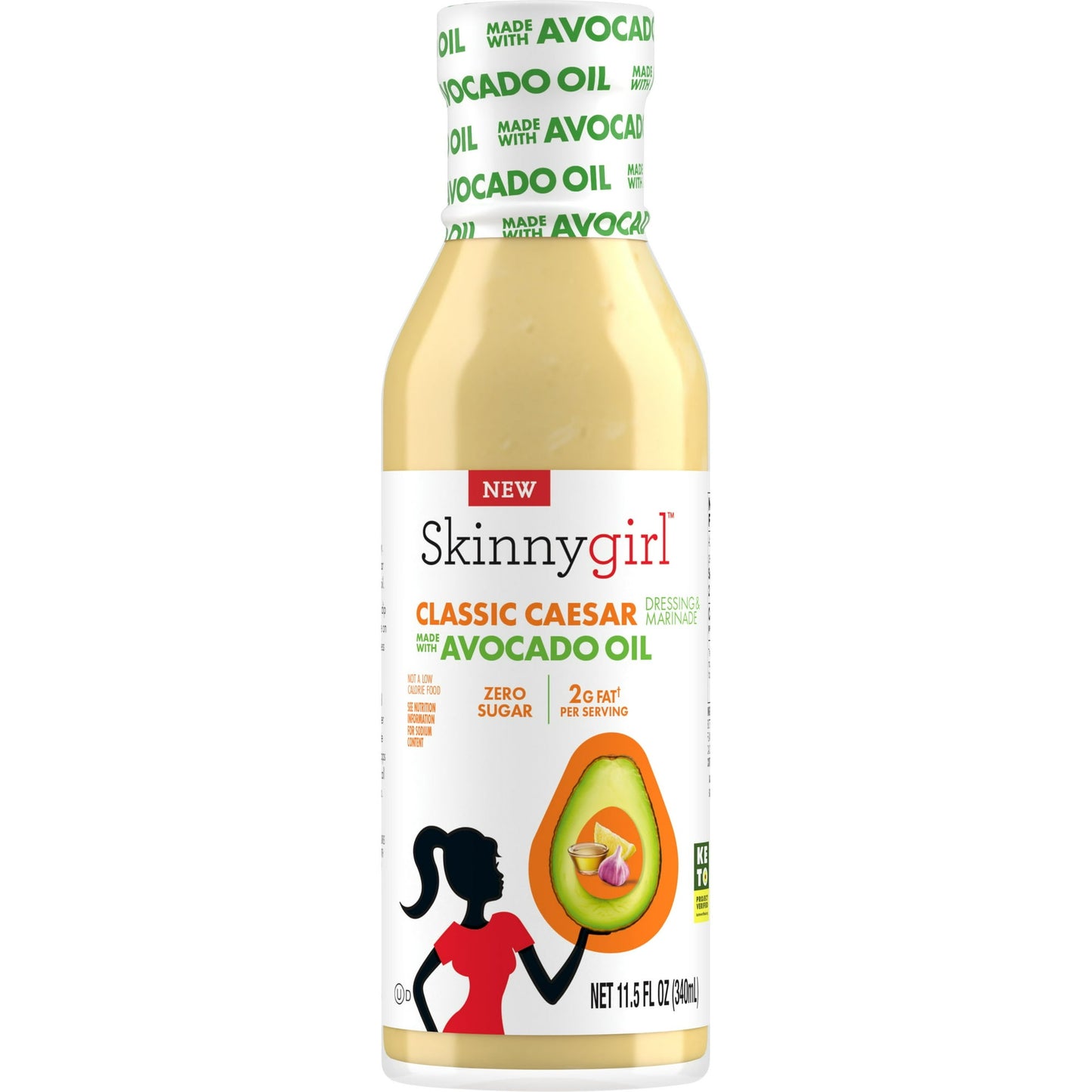 Skinnygirl Avocado Oil Classic Caesar Dressing and Marinade, Gluten Free, Avocado Oil Based, 11.5 fl oz Bottle, Pack of 4