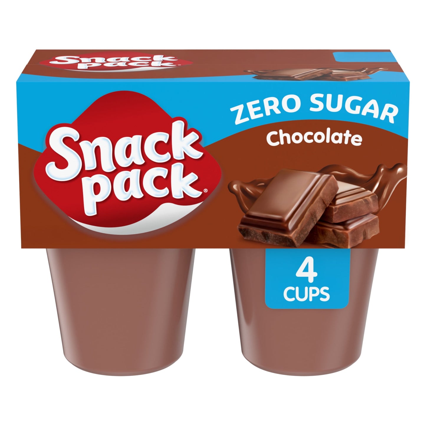 Snack Pack Zero Sugar Chocolate Pudding, Lunchbox Snack, 3.25 oz Pudding Cups, 4 Count, Pack of 4