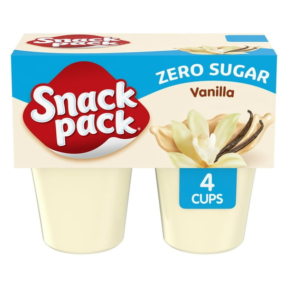 Snack Pack Zero Sugar Vanilla Pudding, Lunchbox Snack, 3.25 oz Pudding Cups, 4 Count (Pack of 2)