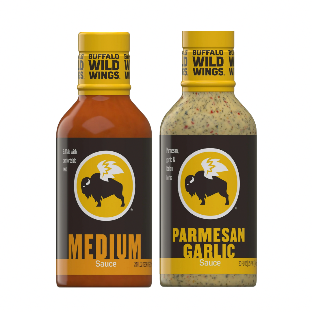 Buffalo Wild Wings Medium Buffalo Sauce and Parmesan Garlic Variety Pack, 20 fl oz each
