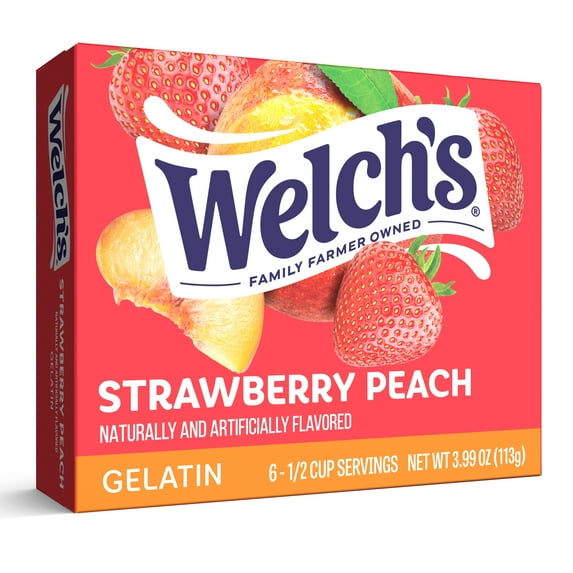 Welch's Strawberry Peach Gelatin Mix, 6 Servings, 3.99 oz Cardboard Box (Pack of 5)