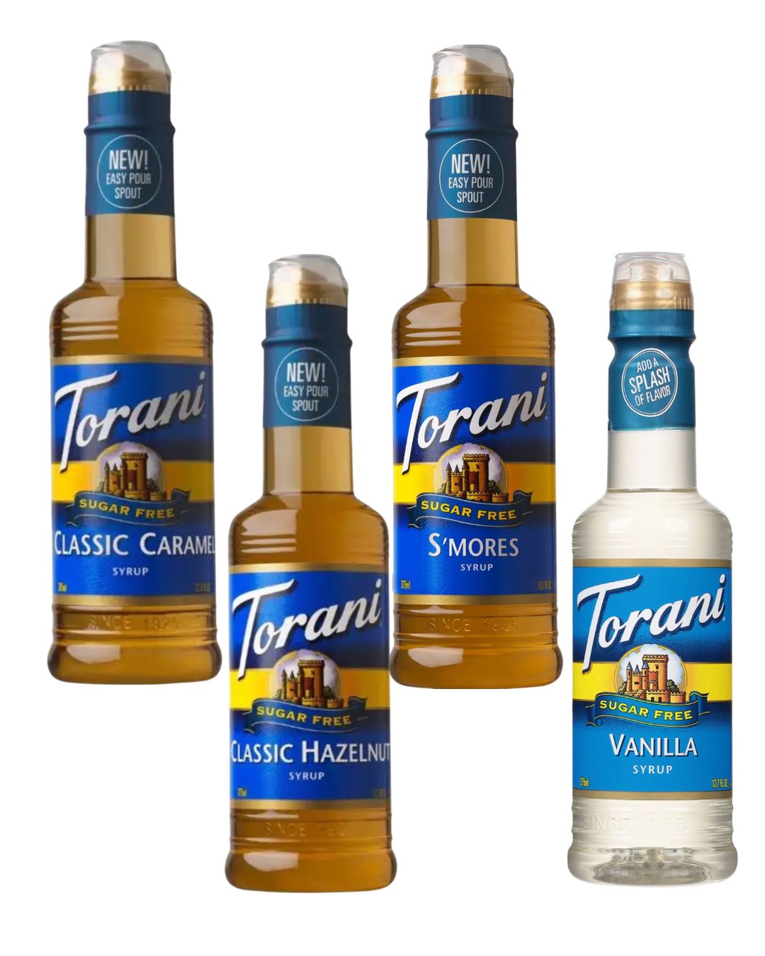Torani Sugar Free Syrup Variety Pack, 12.7fl oz. (Vanilla, Classic Hazelnut, Classic Caramel, and S’mores)