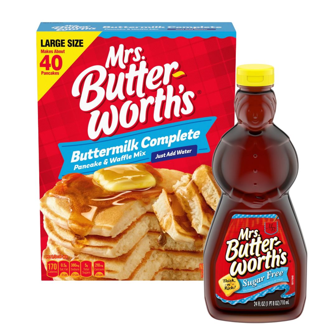 Mrs. Butterworth’s Pancake Mix & Sugar-Free Syrup Bundle – 32 oz Mix + 24 oz Syrup