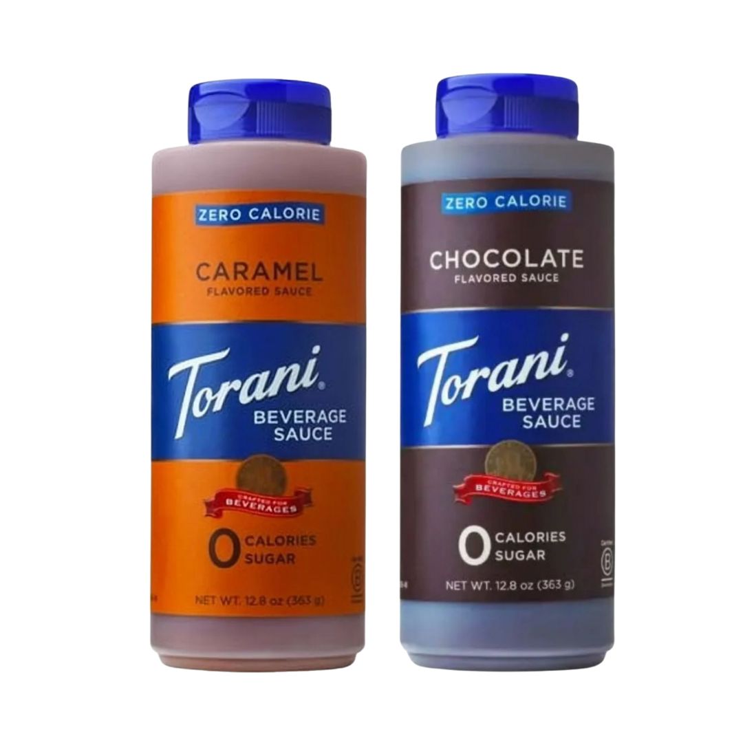Torani Zero Calorie Beverage Sauce Bundle – Caramel & Chocolate (12.8 fl oz each) (Pack of 2)