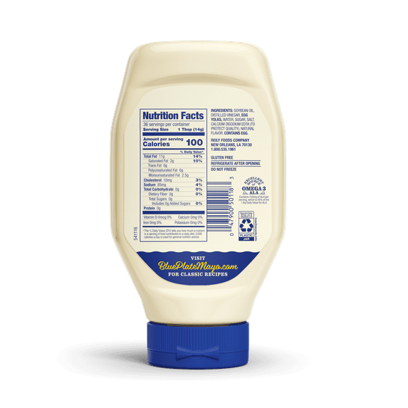 Blue Plate Real Mayonnaise,18 fl oz Squeeze Bottle, Pack of 4
