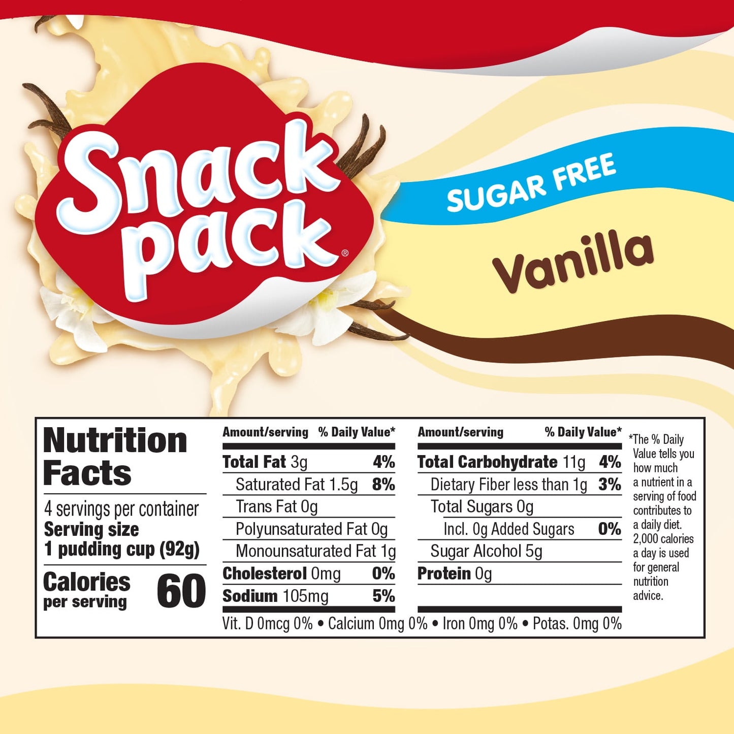 Snack Pack Zero Sugar Vanilla Pudding, Lunchbox Snack, 3.25 oz Pudding Cups, 4 Count (Pack of 2)