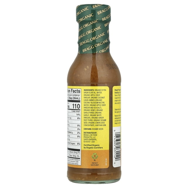 Bragg Organic Ginger Sesame Salad Dressing and Marinade with Apple Cider Vinegar, 12 fl oz Bottle, Pack of 4