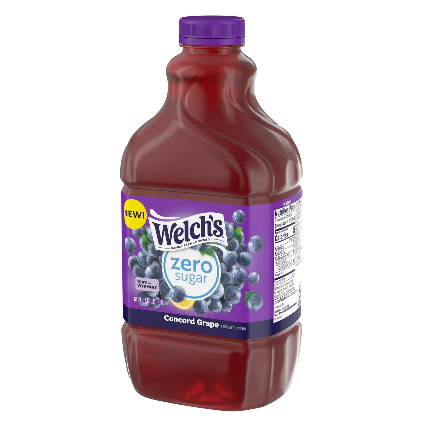 Welch's Concord Grape Zero Sugar Drink, 64 fl oz Bottle, Pack of 2