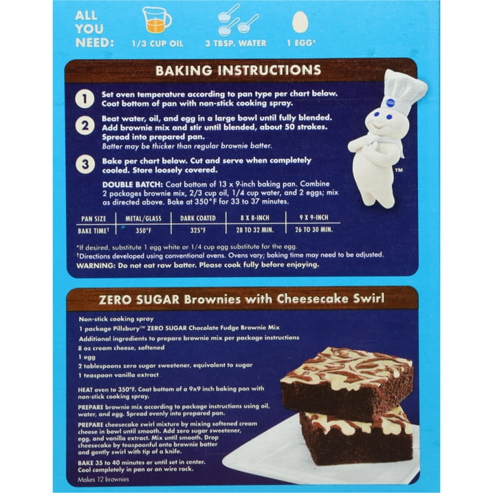 Pillsbury Zero Sugar Chocolate Fudge Flavored Brownie Mix, 12.35 oz Box, Pack of 2