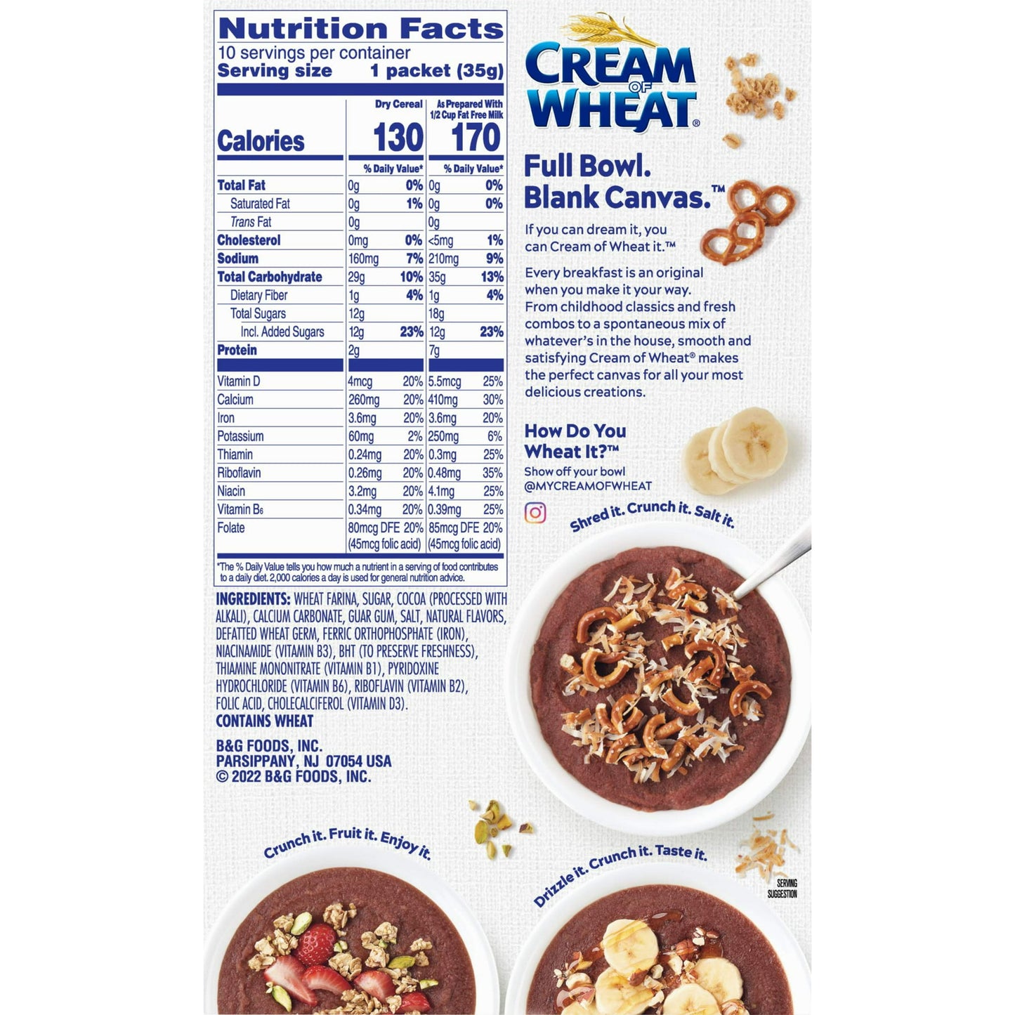 Cream of Wheat Instant Hot Cereal, Cocoa Flavor, Kosher, Shelf-Stable, 12.3oz, Pack of 4