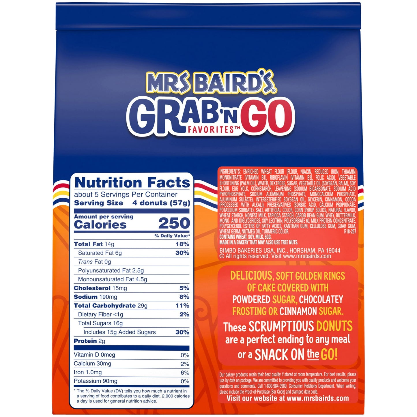 Mrs Baird's Grab 'n Go Favorites Cinnamon Sugar Donuts, 10 oz, Donuts, Bag, Pack of 4