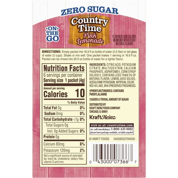 Country Time Zero Sugar Pink Lemonade Sugar Free Drink Mix Singles, 6 ct On-the-Go Packets (Pack of 5)
