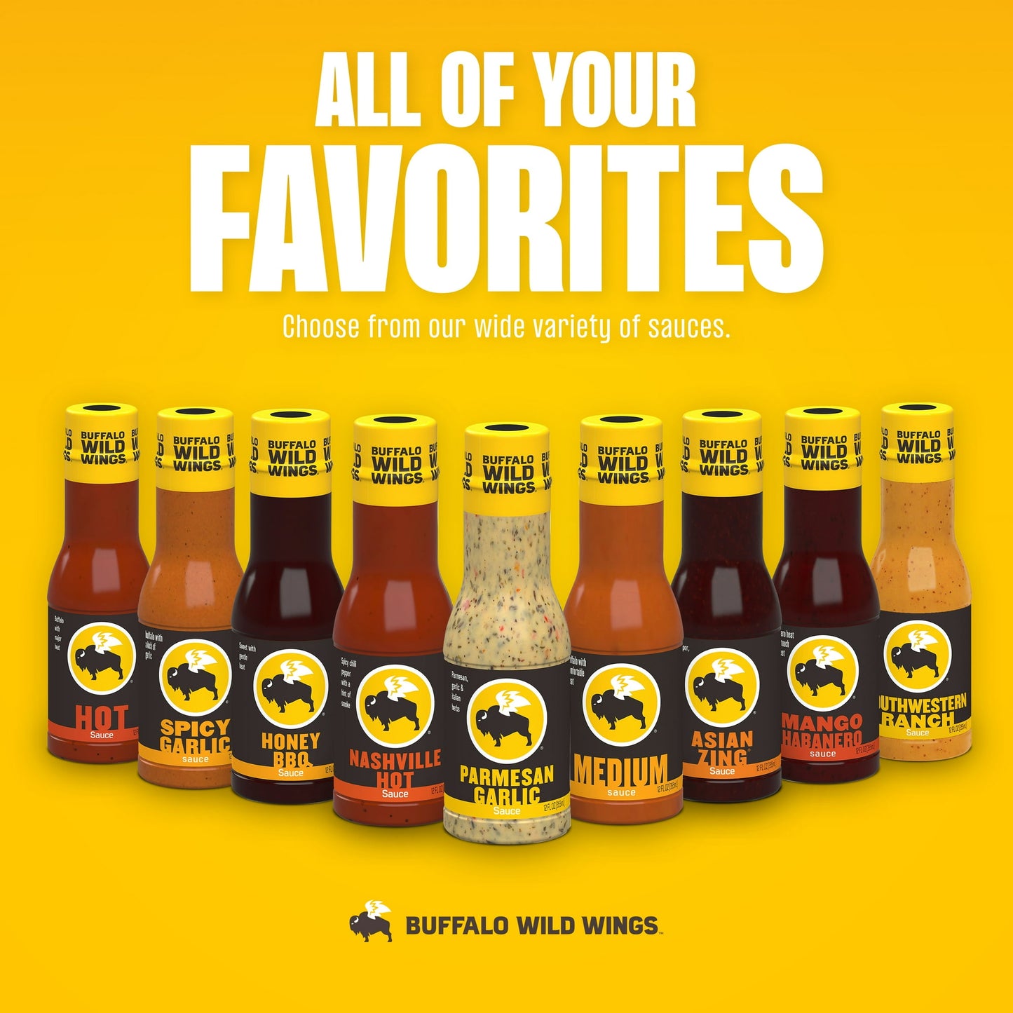 Buffalo Wild Wings Medium Buffalo Sauce and Parmesan Garlic Variety Pack, 20 fl oz each