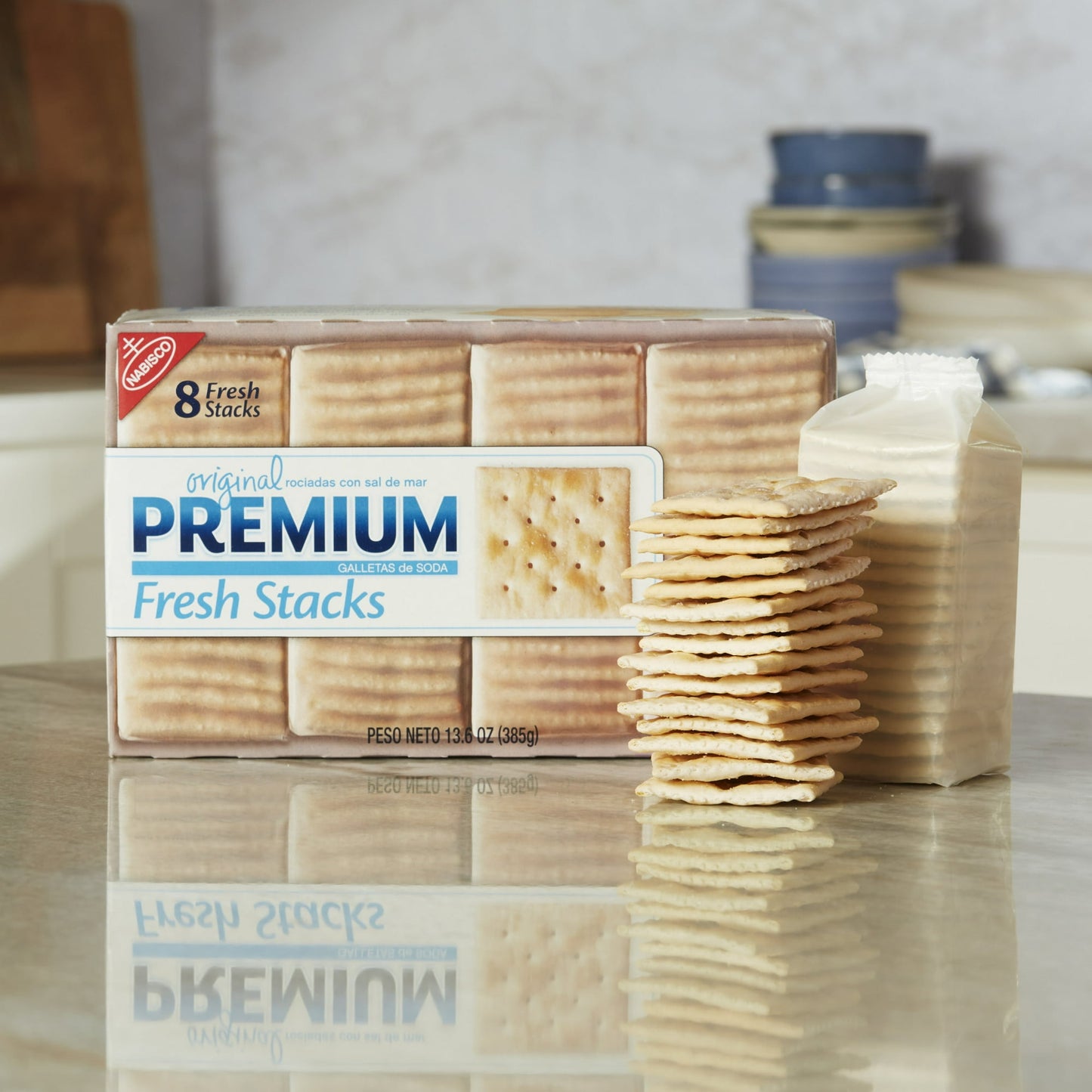 Premium Fresh Stacks Original Saltine Crackers, Travel Snacks, 13.6 oz (Pack of 4)