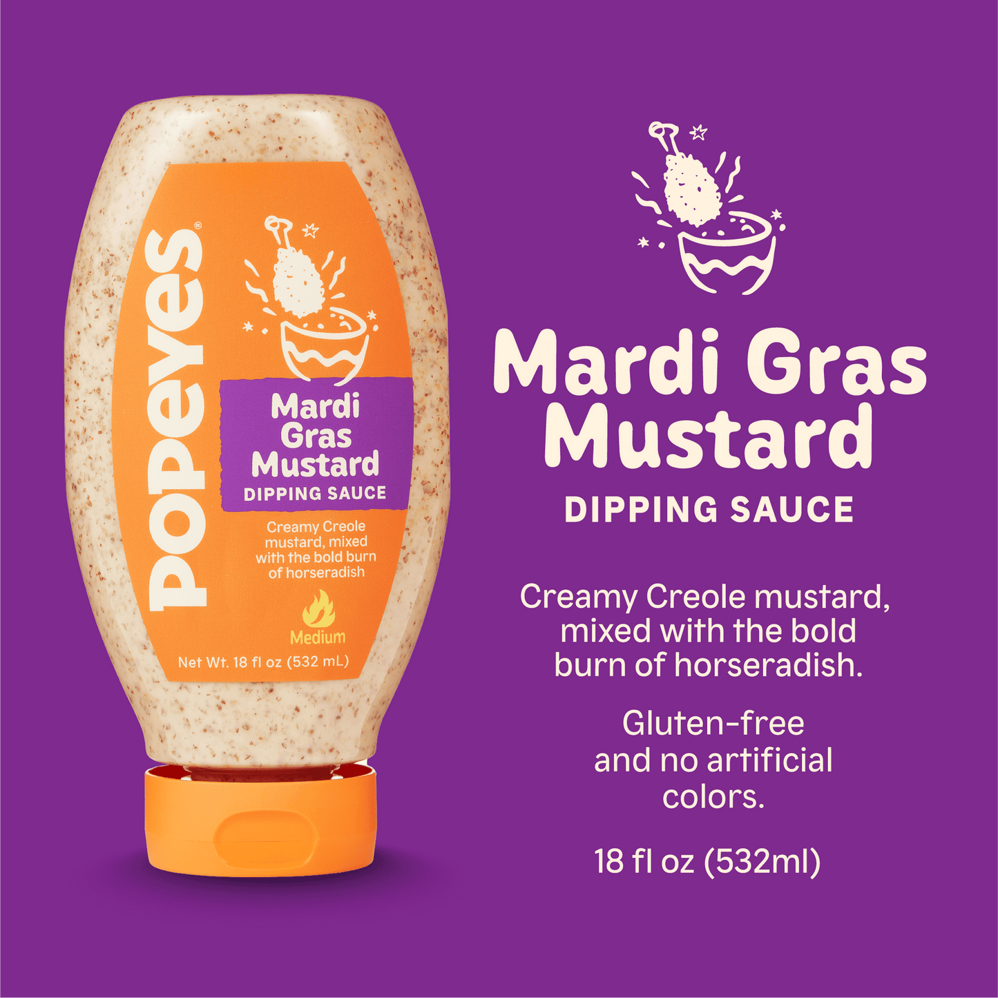 Popeyes Louisiana Kitchen Mardi Gras Mustard Dipping Sauce, 18 oz Bottle (Pack of 4)