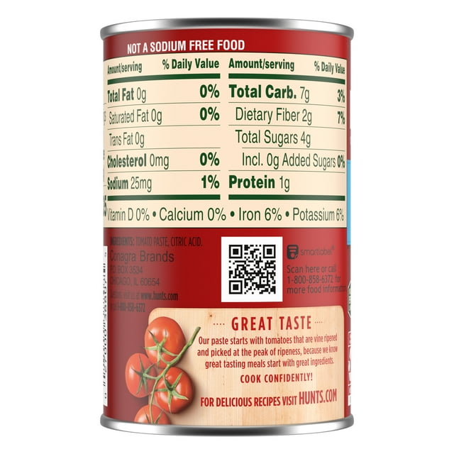 Hunt's No Salt Added Tomato Paste, 6 oz Can, Pack of 4