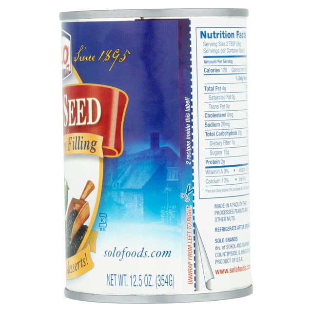 Solo Cake & Pastry Filling Poppy Seed, 12.5 oz, Pack of 4