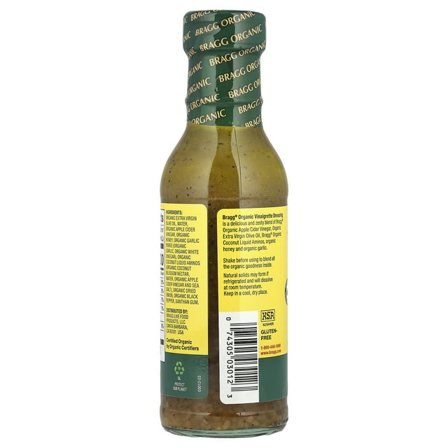 Bragg Organic Vinaigrette Salad Dressing and Marinade with Apple Cider Vinegar, 12 fl oz Bottle, Pack of 4