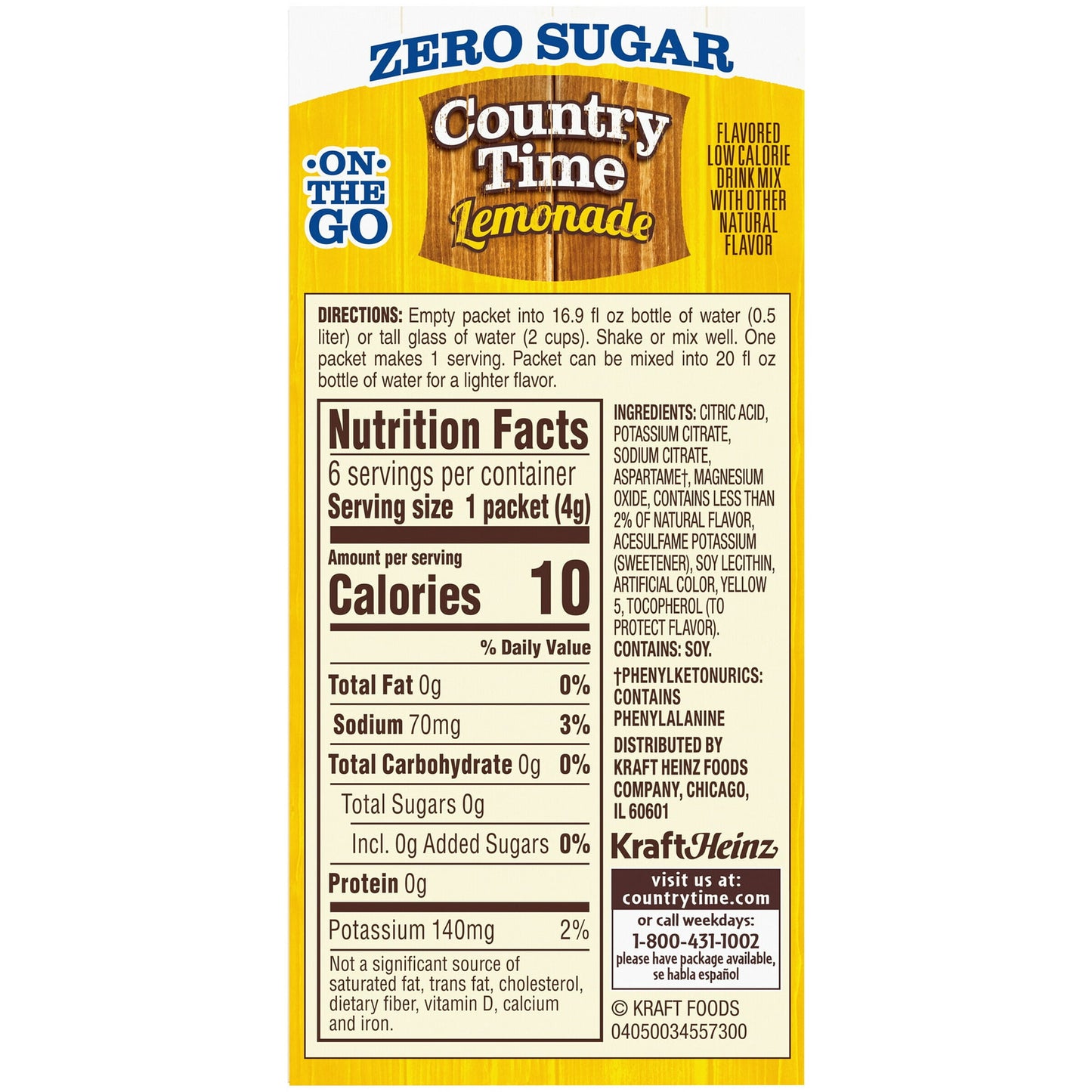 Country Time On-The-Go Powdered Drink Mix, Zero Sugar Lemonade, 6 ct, 0.83 oz - Packets, Pack of 5