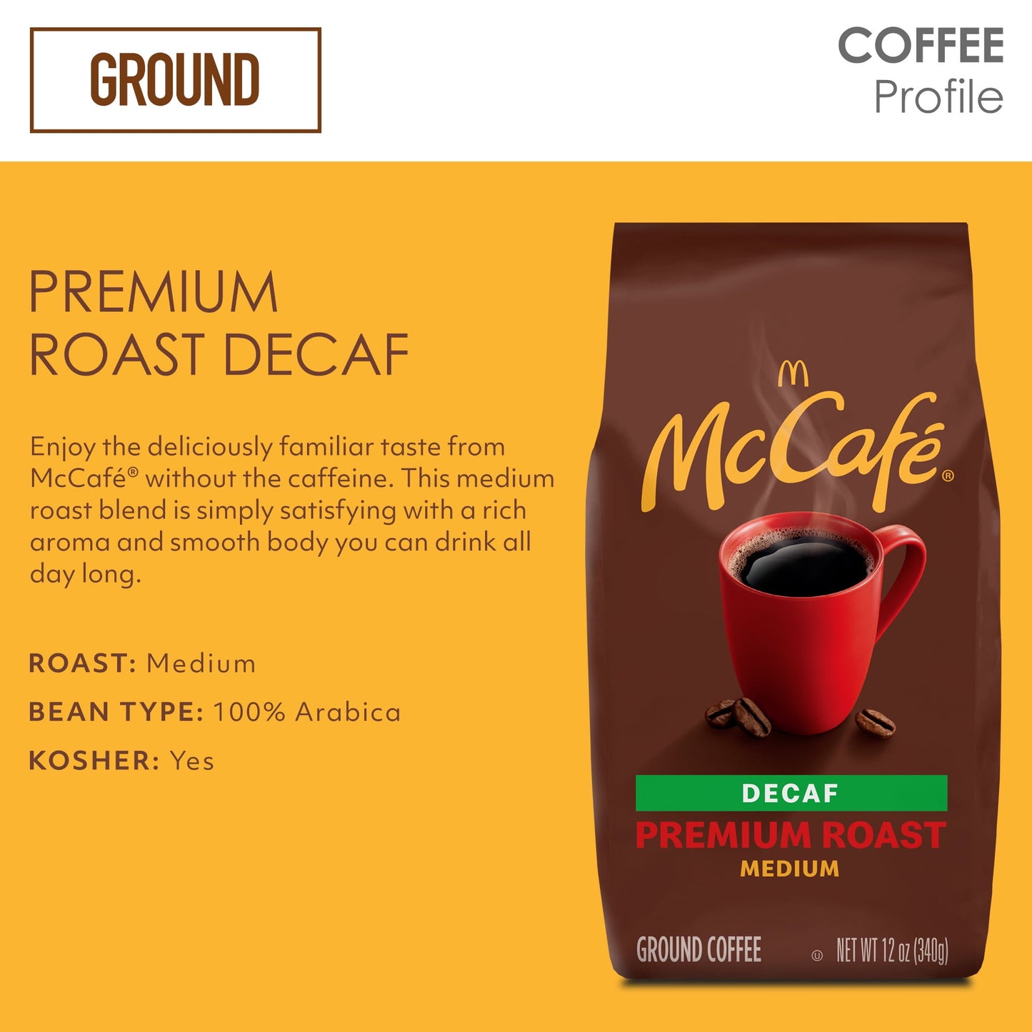 McCafe Premium Roast Decaf, Medium Roast, Ground Coffee, 12 oz, Pack of 2