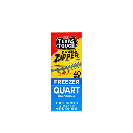 H‑E‑B Texas Tough Double Zipper Quart Freezer Bags, 40 ct (Pack of 2)