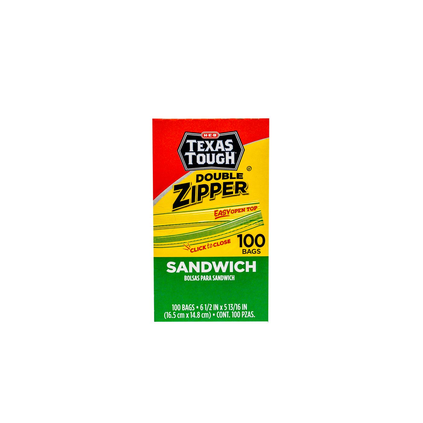 H‑E‑B Texas Tough Double Zipper Sandwich Bags, 100 ct (Pack of 4)