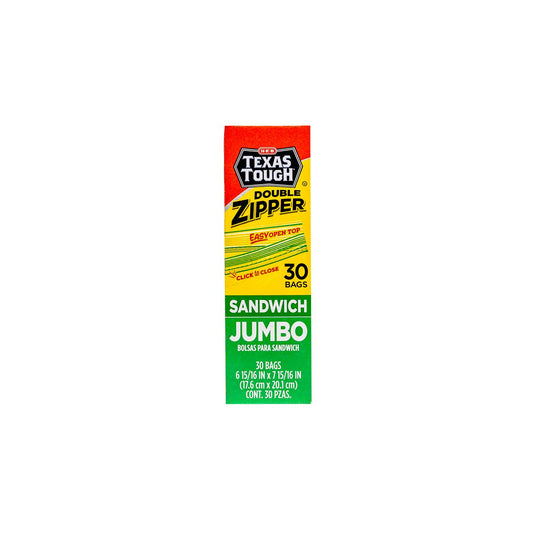 H‑E‑B Texas Tough Double Zipper Sandwich Bags - Jumbo, 30 ct (Pack of 2)