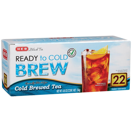 H‑E‑B Ready to Cold Brew Black Tea - Family Size Tea Bags, 22 ct, 4.8 oz
