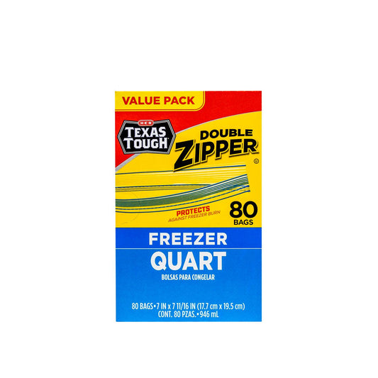 H‑E‑B Texas Tough Double Zipper Quart Freezer Bags - Value Pac, 80 ct (Pack of 2)