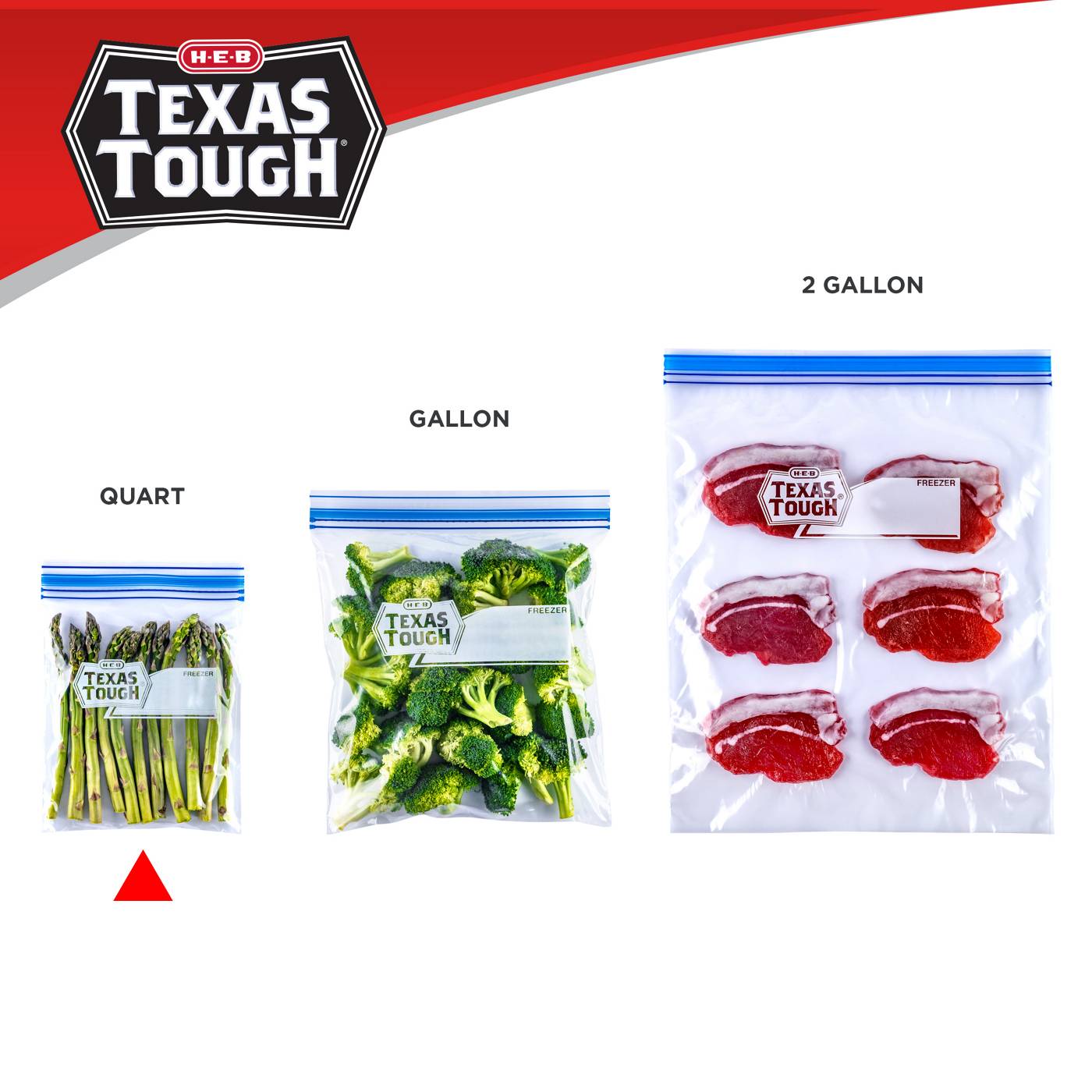 H‑E‑B Texas Tough Double Zipper Quart Freezer Bags - Value Pac, 80 ct (Pack of 2)