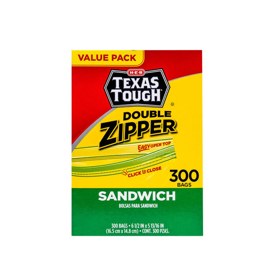 H‑E‑B Texas Tough Double Zipper Sandwich Bags - Value Pack, 300 ct (Pack of 2)