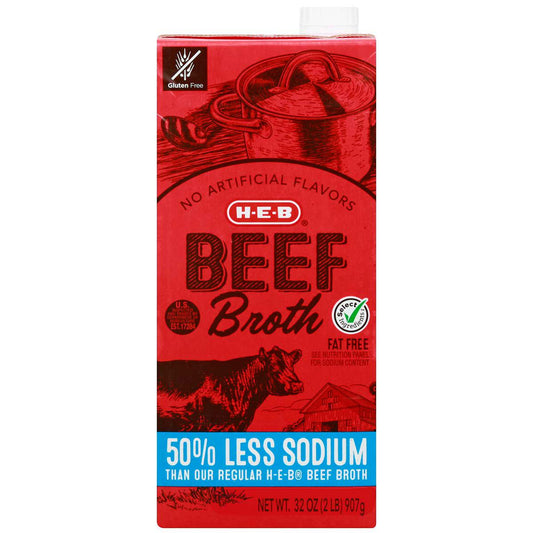 H‑E‑B Reduced Sodium Beef Broth, 32 oz (Pack of 2)