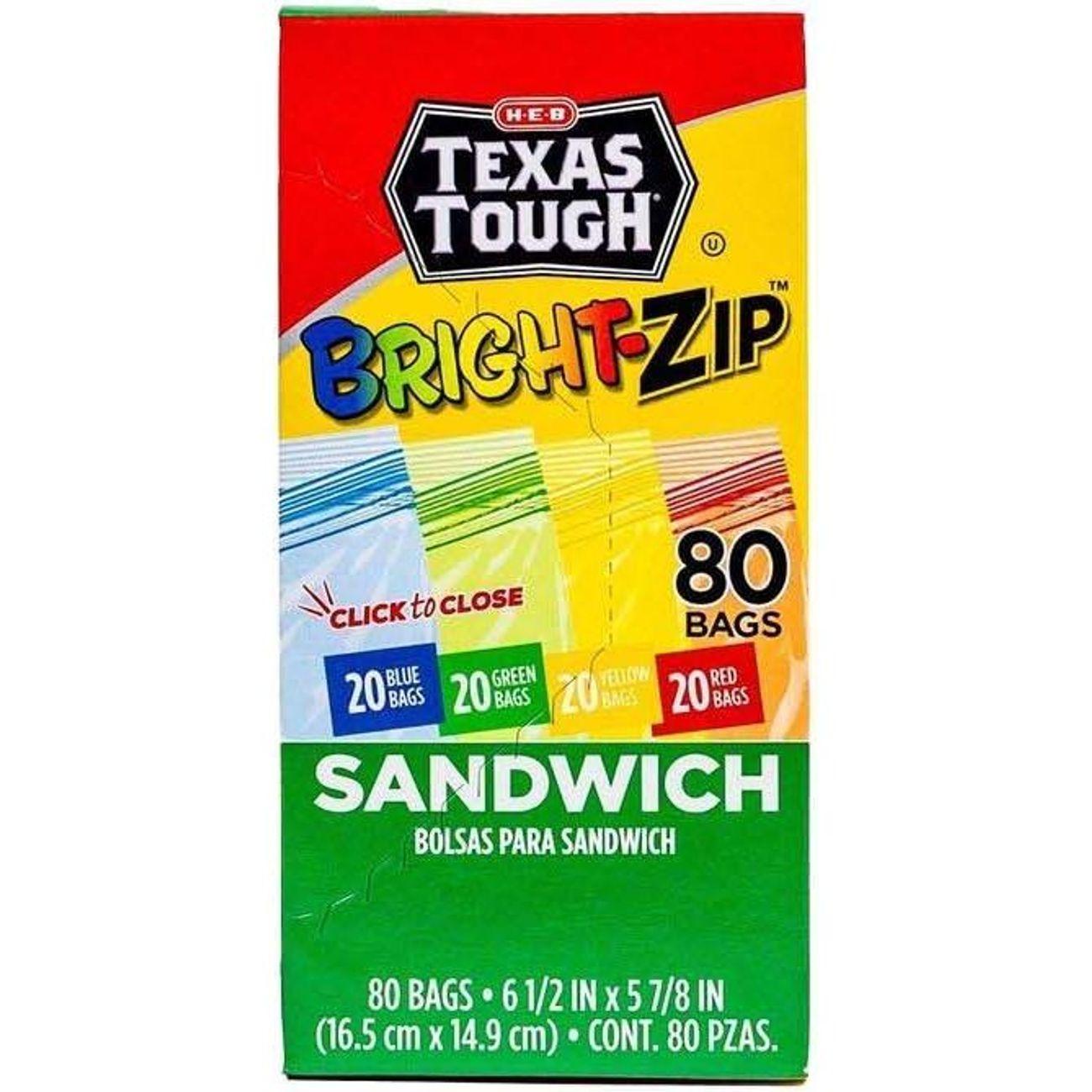 H‑E‑B Texas Tough Double Zipper Sandwich Bags - Assorted Colors, 80 ct (Pack of 2)