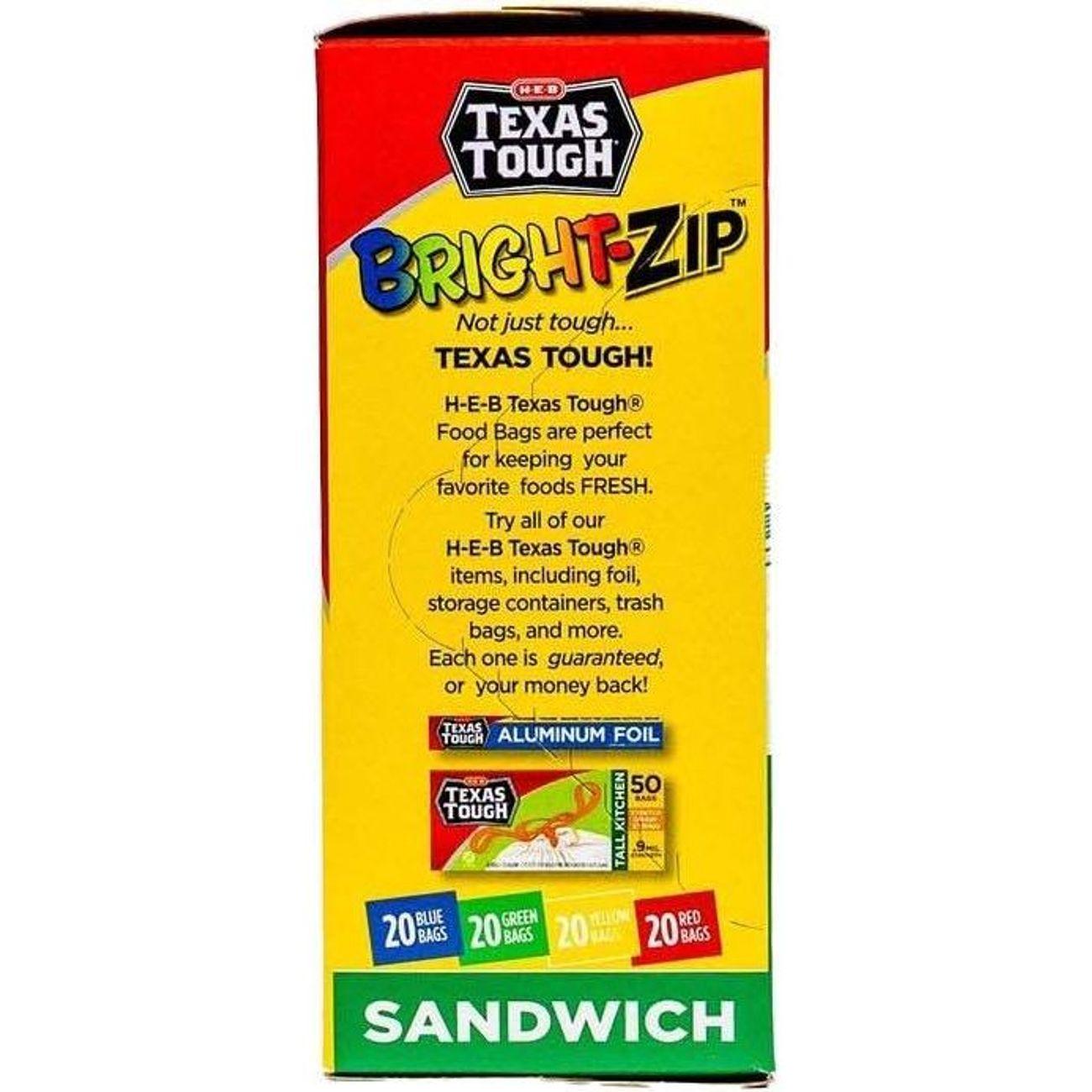 H‑E‑B Texas Tough Double Zipper Sandwich Bags - Assorted Colors, 80 ct (Pack of 2)